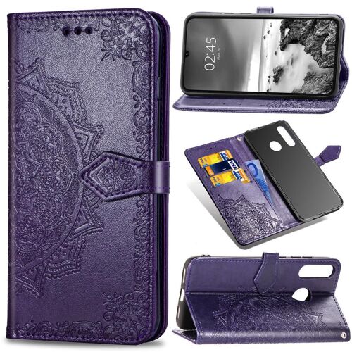 Huawei P30 Lite Coque, SATURCASE Mandala Gaufrage PU Cuir Magnétique Flip Portefeuille Support Porte-carte Protecteur Coque Housse Étui avec Dragonne pour Huawei P30 Lite (Violet)