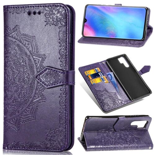 Huawei P30 Pro Coque, Saturcase Mandala Gaufrage Pu Cuir Magnétique Flip Portefeuille Support Porte-Carte Protecteur Coque Housse Étui Avec Dragonne Pour Huawei P30 Pro (Violet)