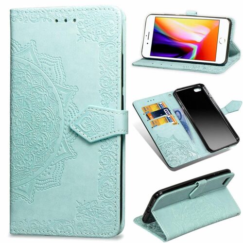 Apple iPhone 7 / iPhone 8 Coque, SATURCASE Mandala Gaufrage PU Cuir Magnétique Flip Portefeuille Support Porte-carte Protecteur Coque Housse Étui avec Dragonne pour Apple iPhone 7 / iPhone 8 (Vert)