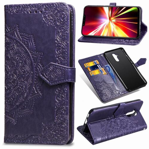 Huawei Mate 20 Lite Coque, SATURCASE Mandala Gaufrage PU Cuir Magnétique Flip Portefeuille Support Porte-carte Protecteur Coque Housse Étui avec Dragonne pour Huawei Mate 20 Lite (Violet)
