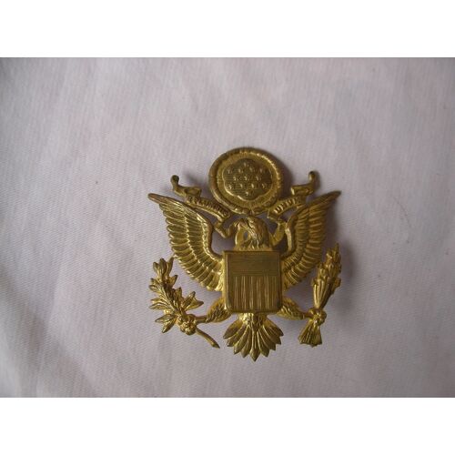 Ww2 Us Insigne De Casquette D'officier Américain Doré Avec Sa Vis De Fixation