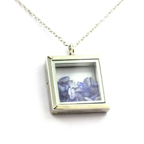 Collier Tanzanite Brut. Modèle Carré. Couleur Argent.