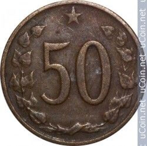 Tchecoslovaquie = Pièce De Monnaie De 50 Hellers, Année 1965, En Bronze, Lion