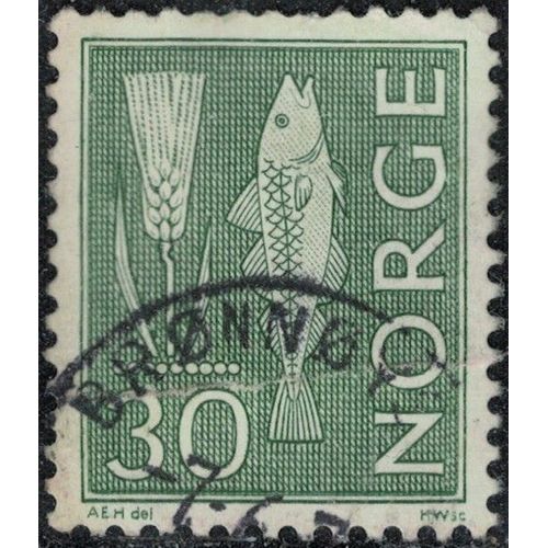 Norvège 1967 Oblitéré Used Épi De Blé Et Poisson 30 Ore Y&t No 440ab Su