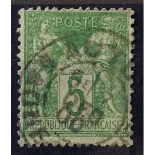 Sage 5c Vert-Jaune (Type Iii = N Sous B) (Joli N° 102) Obl - Cote 6,00€ - France Année 1898 - Brn83 - N20089