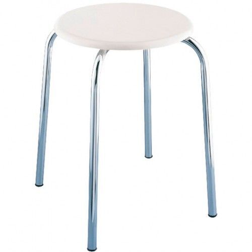 Tabouret assise blanche en bois et pieds chromés pour salle de bain WENKO