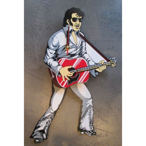 Pendule Elvis Presley Jambe Mobile Costume Blanc Guitare Rouge Horloge