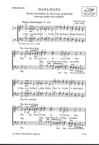 Lajos Bárdos : Dana-Dana - Partitions Pour Chorales Lower Voices And Accompaniment 9790080000205 Embz20