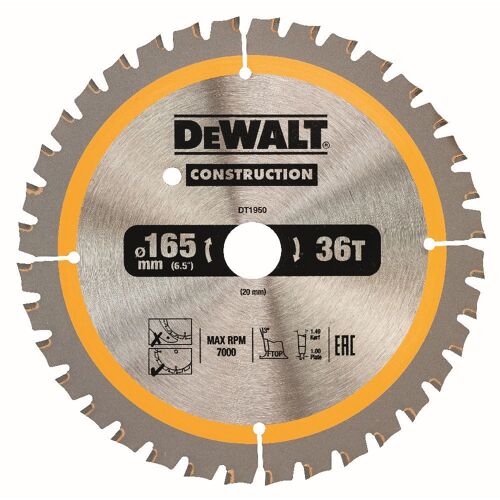 DeWALT Lame de scie circulaire, pour scies circulaires sans fil, 165/20 mm, 40 dents - DT1950-QZ