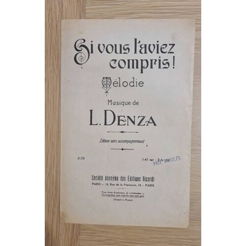 Partition Si Vous L'aviez Compris L. Denza