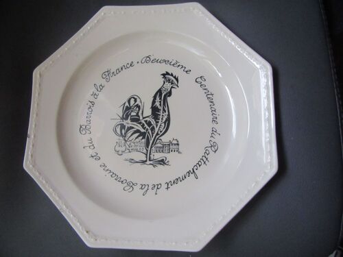 Assiette Numérotée Faïence Coq Peint Rattachement Lorraine À La France 1966