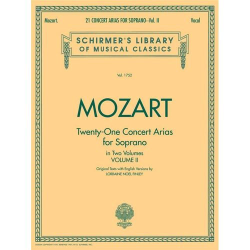 Wolfgang Amadeus Mozart : 21 Concert Arias For Soprano - Volume Ii - Recueil Soprano Voice And Piano Hl50261400 9780793553488