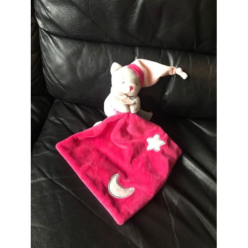 Doudou Chat Gris Mauve Mouchoir Rose Lune Etoile Luminescent Baby Nat¿