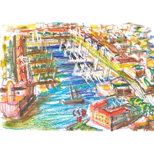 Le Vieux Port De Marseille, Pastel Gras Sur Papier
