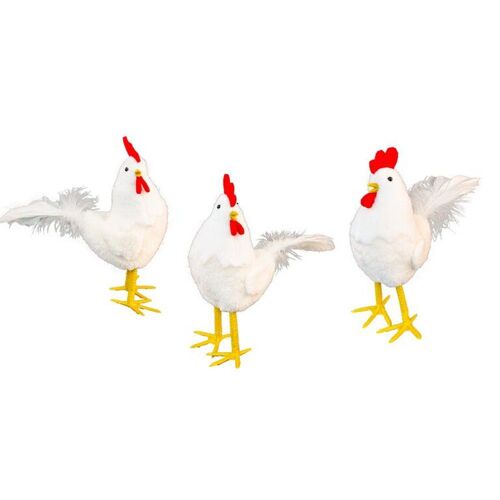 POULE BLANCHE POLYSTYRÈNE FEUTRINE PLUME 9X19X21CM