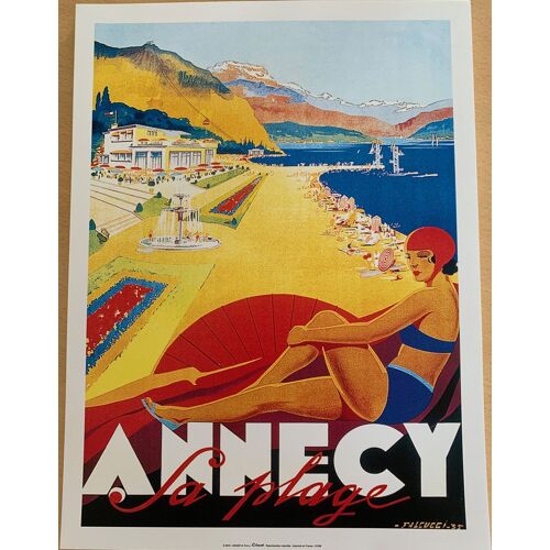 Annecy / Sa Plage - Falcucci 1935 - 30x40cm - Affiche / Poster Envoi En Tube