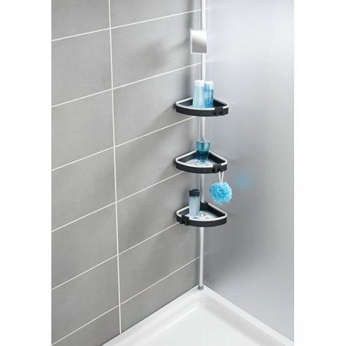 Étagère de douche télescopique d'angle 3 tablettes, crochets et miroir WENKO