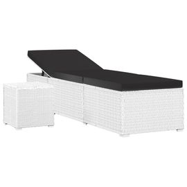Transat Chaise Longue Bain De Soleil Lit De Jardin Terrasse Meuble D'extérieur Et Table À Thé Résine Tressée Blanc Helloshop26 02_0012774