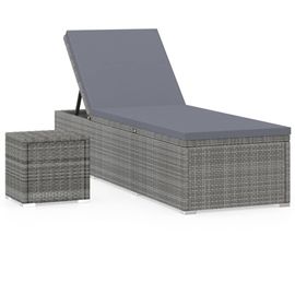 Transat Chaise Longue Bain De Soleil Lit De Jardin Terrasse Meuble D'extérieur Avec Coussin Et Table À Thé Résine Tressée Gris Helloshop26 02_0021024