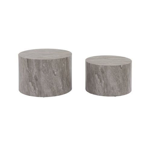 Lot De 2 Tables Basses Paros Rondes Effet Marbre Gris. Tables Gigognes Ø58 X H 40cm / Ø50 X H 33cm