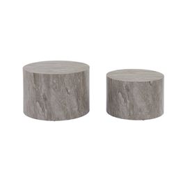 Lot De 2 Tables Basses Paros Rondes Effet Marbre Gris. Tables Gigognes Ø58 X H 40cm / Ø50 X H 33cm