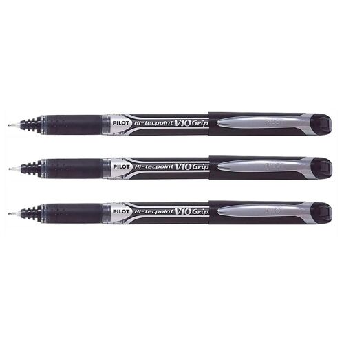 Pilot Lot De 3 Stylos Roller Hi-Tec V10 Grip Pointe Aiguille Noir