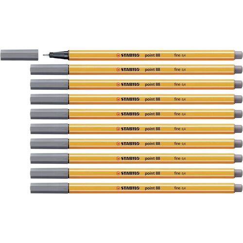 Stabilo Lot De 10 Stylo-Feutres Point 88 Pointe Fine 0,4 Mm Gris Foncé