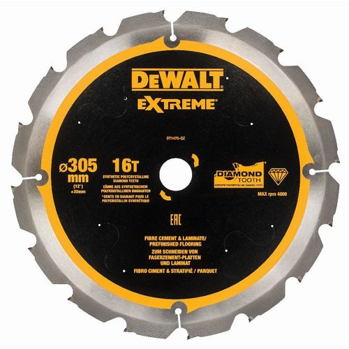 DeWALT Lame denture diamant pour fibre de ciment et laminés, PCD, 305x30 mm, 16 dents - DT1475-QZ