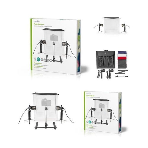 Kit pour studio photo 2 projecteurs 40 cm 40 cm 40 cm 425LM Pliable 4 couleurs Arrière-plans inclus Sac de voyage inclus Noire
