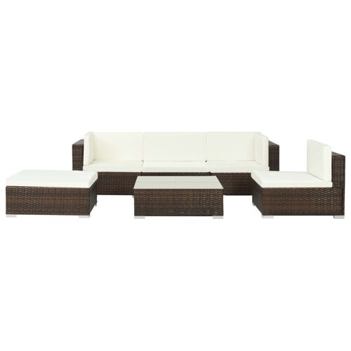 Salon De Jardin 6 Pcs Avec Coussins Résine Tressée Marron