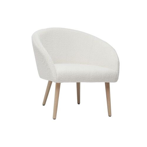 Fauteuil blanc en tissu effet laine bouclée et pieds bois clair OLIVIA