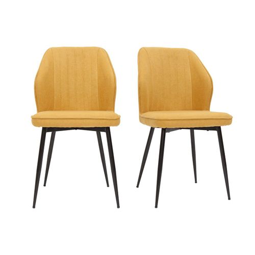 Chaises Design En Tissu Effet Velours Jaune Moutarde Et Métal Noir (Lot De 2) Fanette