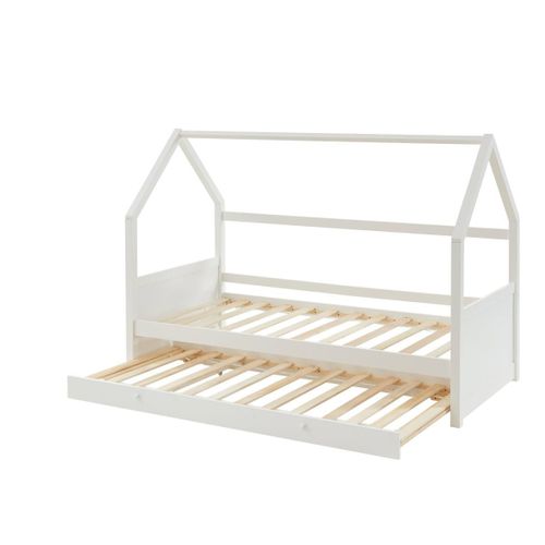 Lit Gigogne Cabane 2 X 90 X 190 Cm - Pin - Blanc - Hurra