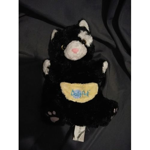 doudou peluche chat noir blanc poche jaune marionnette baby nat'