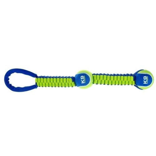 Double Balle Tennis 51 Cm Avec Corde - Bleu Et Vert - Pour Chien