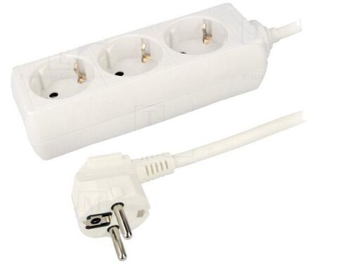 Multiprise blanche avec rallonge 1.4m - parafoudre - 3 prises 230VAC 16A - ADNAuto