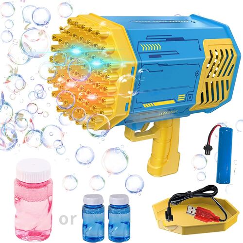 Bazooka Bubble Maker, Pistolet à bulles Gatling 69 trous avec lumière LED, Jouet pour enfants Bubble Maker pour jouer en plein air, mariage, fête ou Noël