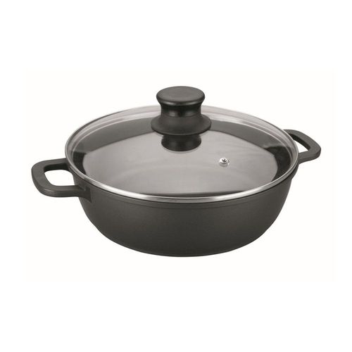 Faitout Bas 24 Cm En Fonte D'aluminium Avec Couvercle En Verre