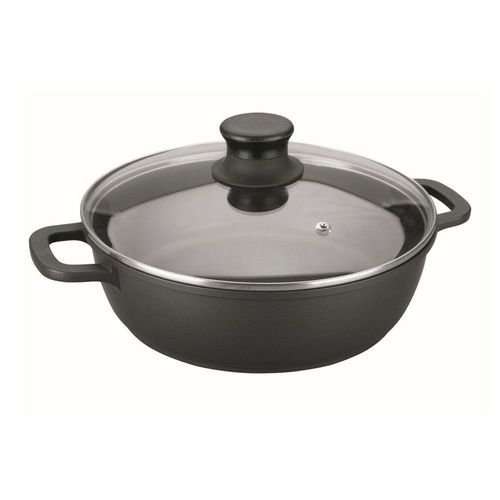 Faitout Bas 28 Cm En Fonte D'aluminium Couvercle En Verre