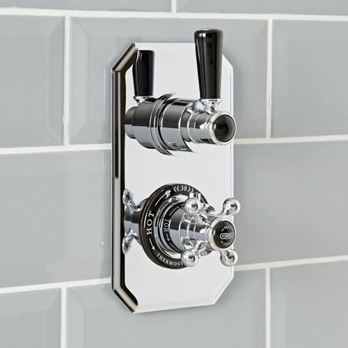 Mitigeur de douche thermostatique rétro encastré - 1 fonction ?  Chromé et noir - Elizabeth