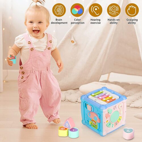 Cube D'activité Bébé Jouet,14-En-1 Cubes De Motricité Activite Bebe Centre D'activités Avec Labyrinthe De Perles Et Tri,Cadeaux Pour Bebe 1 2 3 Ans