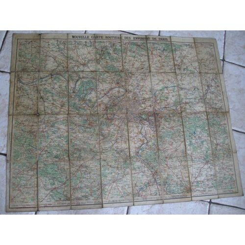Carte Routière Taride Entoilée "Environs De Paris Dans Un Rayon De 50 Km" -1923-