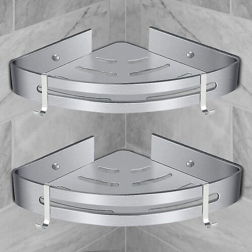Étagère de douche d'angle, étagère de salle de bain sans perçage Panier de rangement de douche murale en aluminium Adhésif Douche Caddy Shampoo Organizer (triangle, 2 pièces)