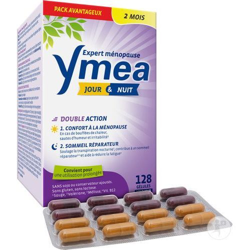 Lot De 3 Boîtes Ymea Jour & Nuit Ménopause Bouffées De Chaleur & Sueurs Nocturnes 128 Gélules 