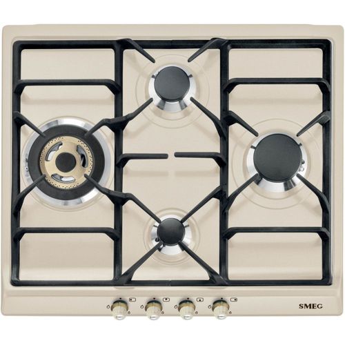 Smeg Cortina SR764PO - Table de cuisson au gaz - 4 plaques de cuisson - Niche - largeur : 55 cm - profondeur : 47.8 cm - crème
