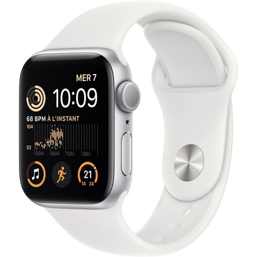 Apple Watch SE (2e génération) GPS - Boîtier Aluminium Argenté 40mm  - Bracelet Sport blanc