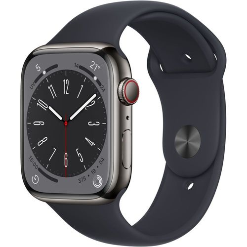 Apple Watch Series 8 (GPS + Cellular) - Boîtier 45 mm Acier Inoxydable Graphite avec Bracelet Sport Minuit