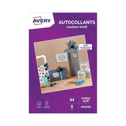 Avery Autocollants - Papier - adhésif permanent - kraft - A4 (210 x 297 mm) 8 unités (8 feuille(s) x 1 étiquettes