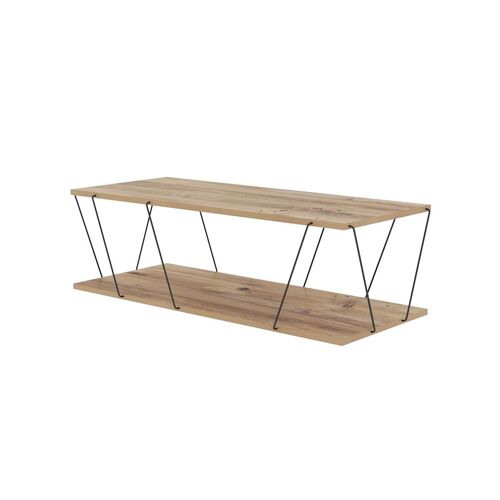 Table basse avec 1 étagère - Coloris : Naturel et noir - DELORY