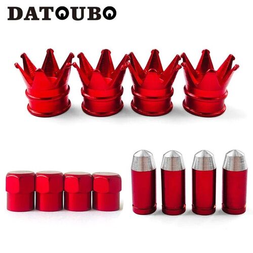 Bullet De La Couronne Et Hex - Datvissed Bo Red Document Valve Stem Cap Sets, Crown Rocket Spike Design, Air Dust Caps, Car Opathy Bouchon De Valve Pour Moto Et Camion, Rouge